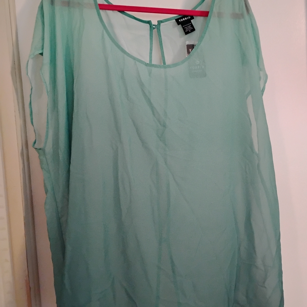 Torrid Light Teal Sheer Blouse Size 3